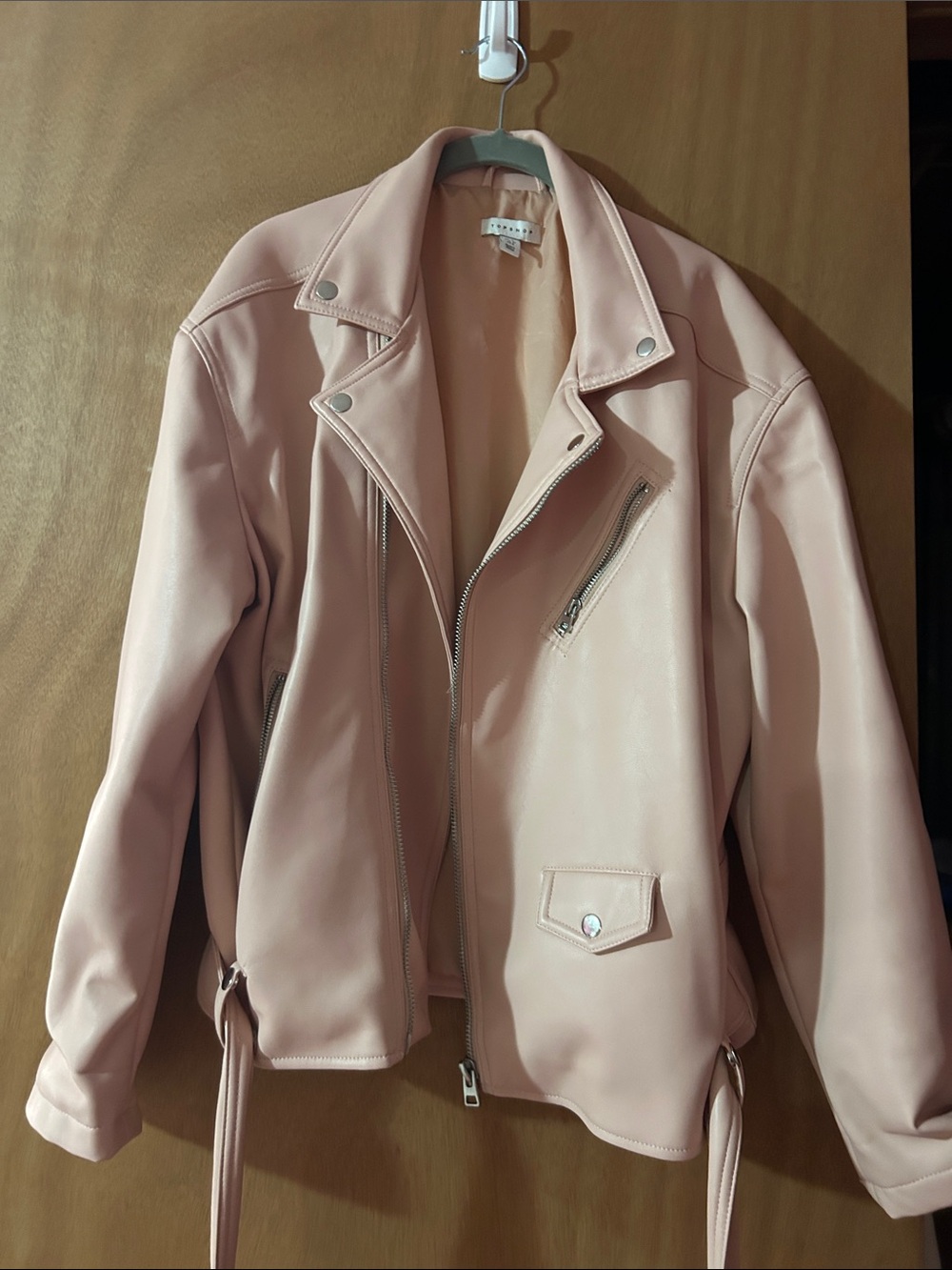 Neiman Marcus Blush Pink Faux Leather Moto Jacket